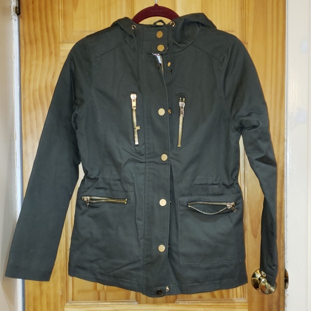 Olive Army Green Funnel Neck Cargo Jacket Coat S